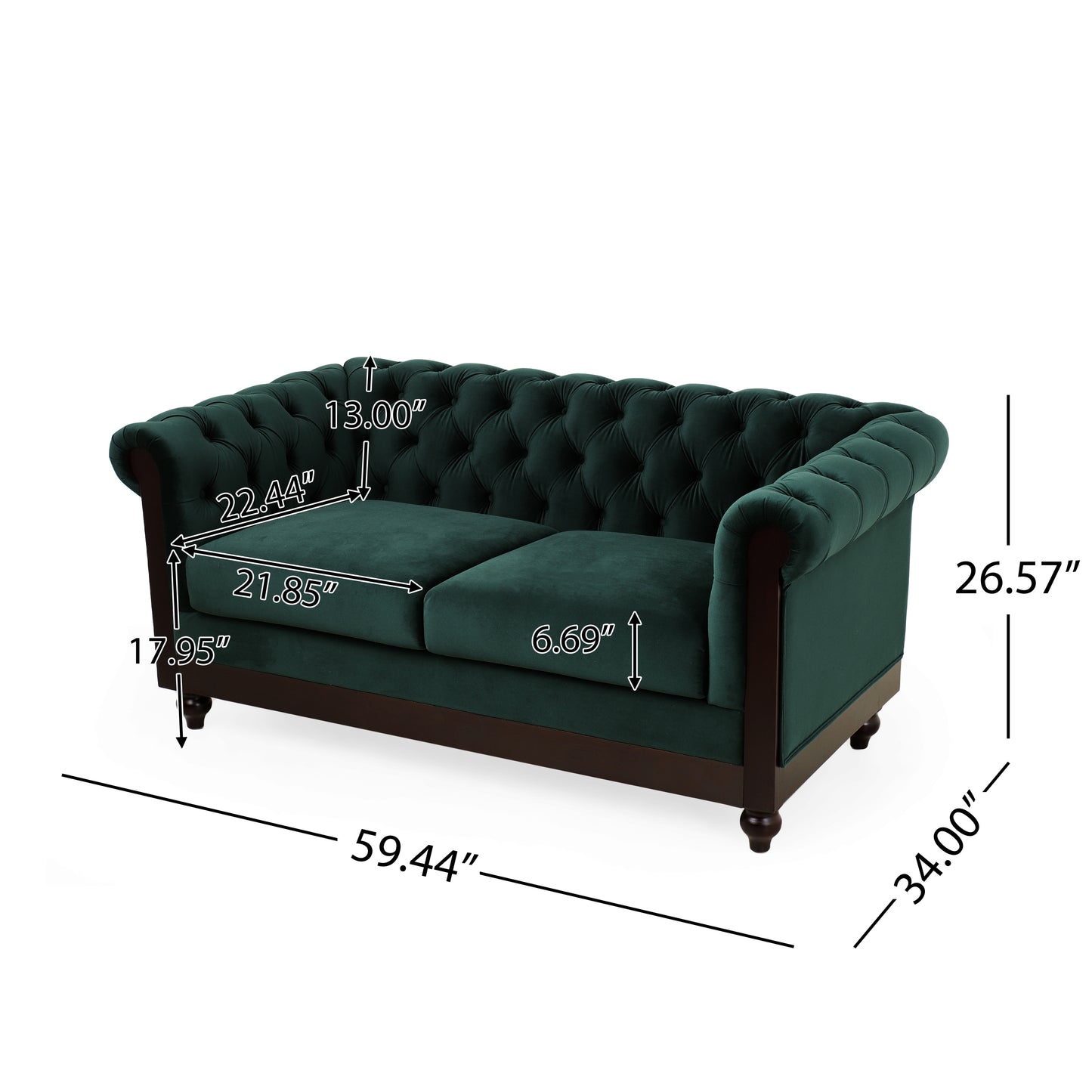 Vivalux Velvet Loveseat Sofa - Dark Green