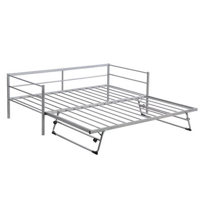 Wago Twin Size Metal Daybed with Adjustable Trundle - Silver