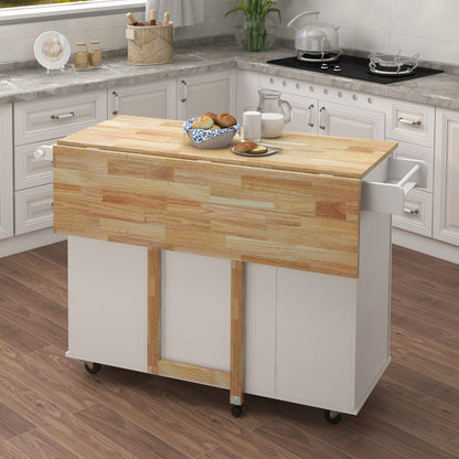 Artisan Kitchen Island with Solid Wood Table Top - White