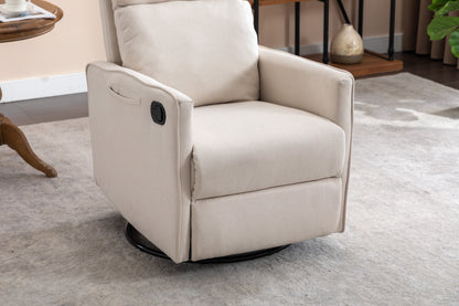 Cotton Linen Fabric Swivel Rocking Chair - Beige