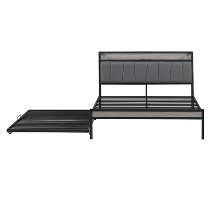 Quest Full Size Metal Platform Bed Frame with Trundle - Black