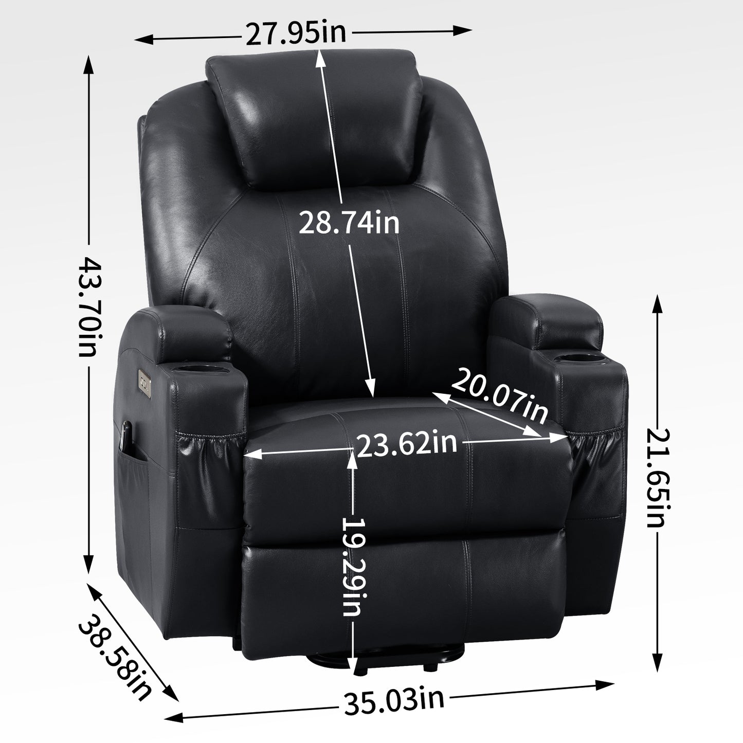 Adell Power Lift Recliner Chair with Heat and Massage - Black