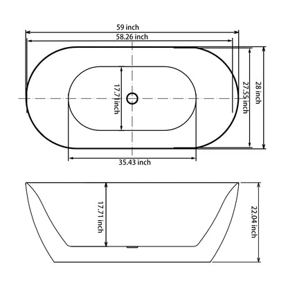 Karat 59'' Oval Acrylic Freestanding Soaking Bathtub - White+Gray