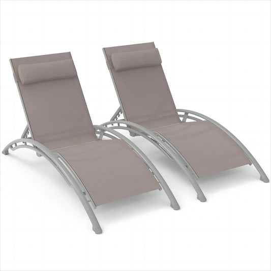 Renova Outdoor Adjustable Chaise Lounge (Set of 2) - Khaki