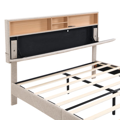 Alvin Queen Size Platform Bed Frame - Beige