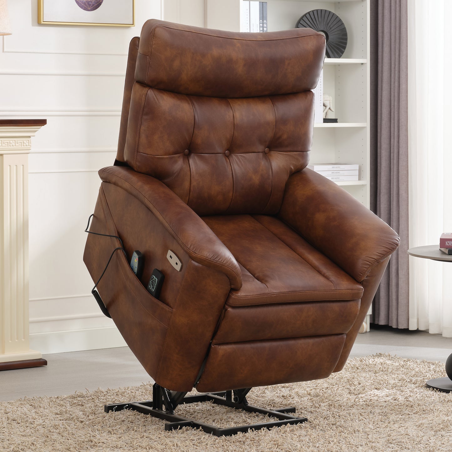 Wyatt Dual Motor Power Lift Recliner Chair - Caramel