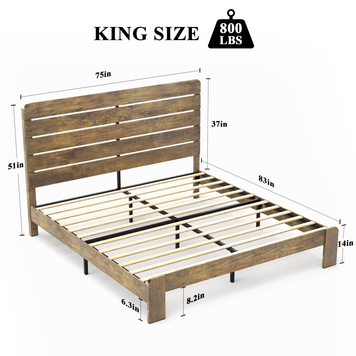 Kumo King Size Wood Platform Bed Frame - Dark Brown