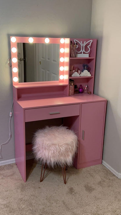 Vez Vanity Desk with Mirror & Light - White