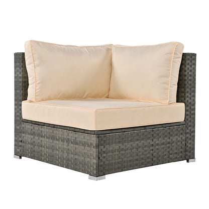 Keva 6 Pc Outdoor Rattan Wicker Half-Moon Sectional Sofa Set - Beige