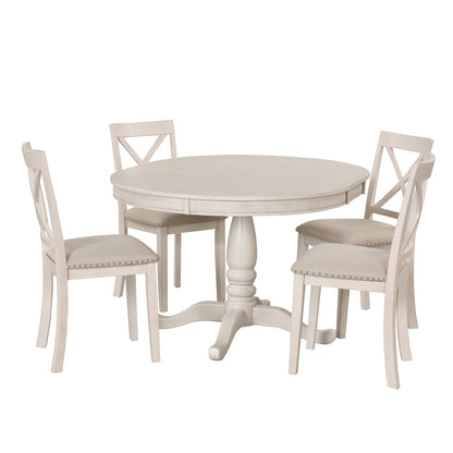 Vivia 5pc Dining Set Round Table 4x side Chairs - White