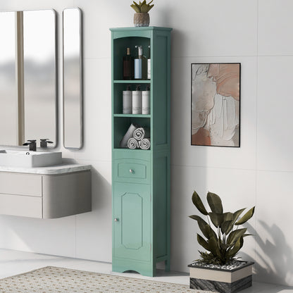 Tower Bathroom Cabinet with Drawer - Green