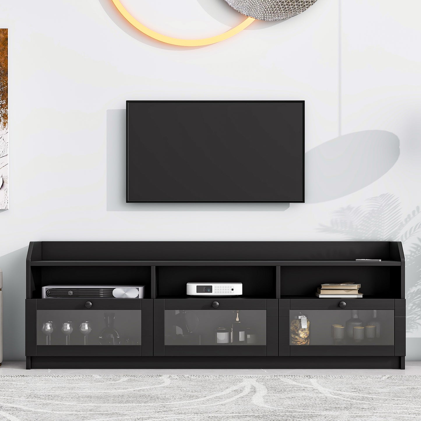 Ashton TV Stand with Acrylic Board Door - Black