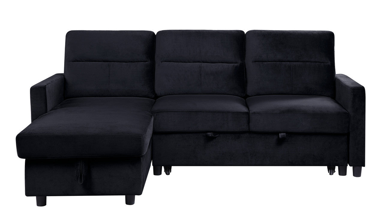 Ivy Velvet Reversible Sleeper Sectional Sofa with Storage  - Black