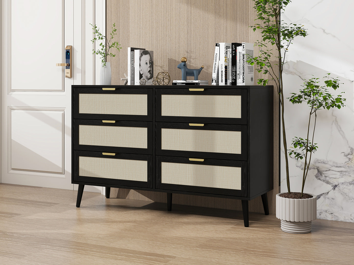 Noi 6 Drawer Dresser Wood Cabinet - Black