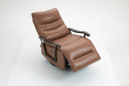 Tyler Swivel Power Recliner with Solid Wood Armrests - Orange