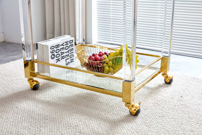 Bar Serving Cart Tempered Glass Metal Frame - Gold