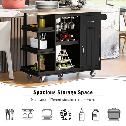 Elara Multipurpose Kitchen Cart Cabinet with Side Storage - Black