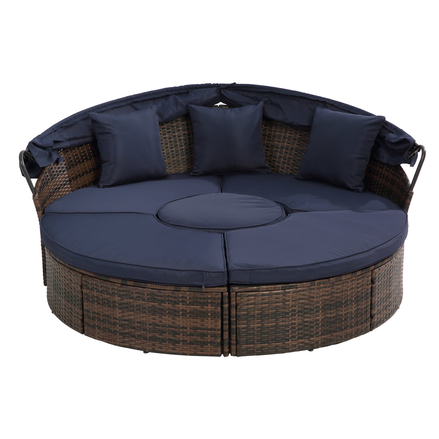 Cove Outdoor Rattan Round Lounge With Canopy - Navy Blue