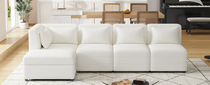 Lexi Sectional Sofa 5-seater Modular Couches with Storage Ottoman - Cream