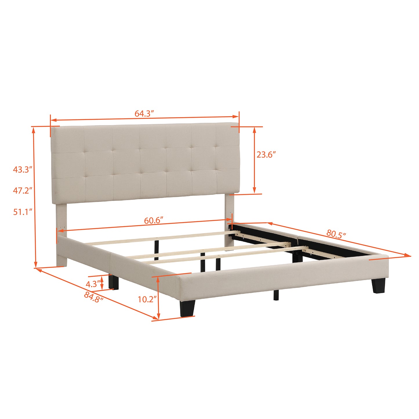 Eve Queen Size Platform Bed Frame - Beige