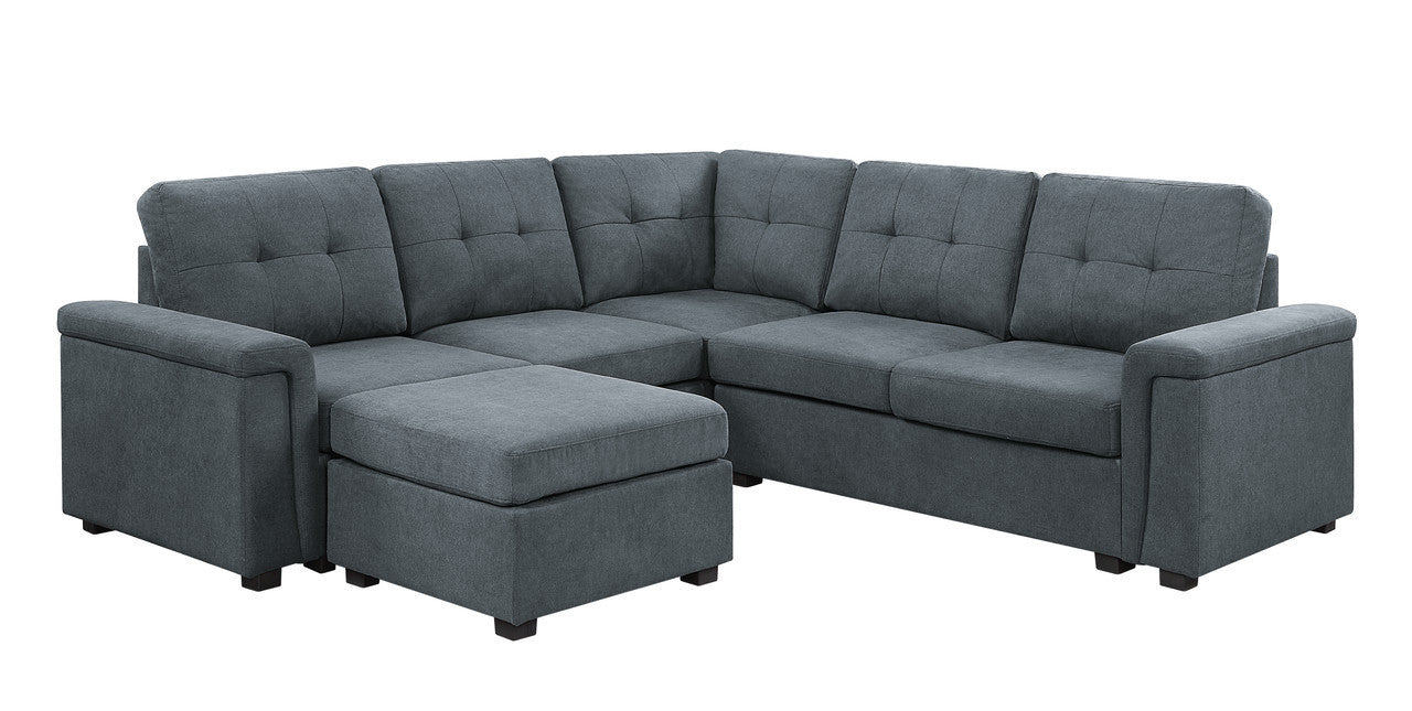 Isla Woven Fabric 6-Seater Sectional Sofa with Ottoman - Gray