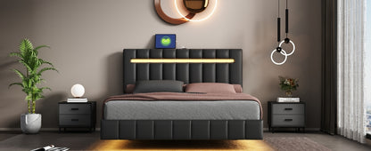 Marc II Queen Size Floating Bed Frame with LED - Black