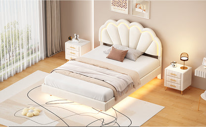 Atlantic Full Size Platform Bed Frame withe LED - Beige