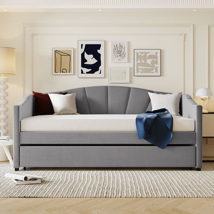 Travis Twin Size Upholstered Daybed with Trundle - Gray