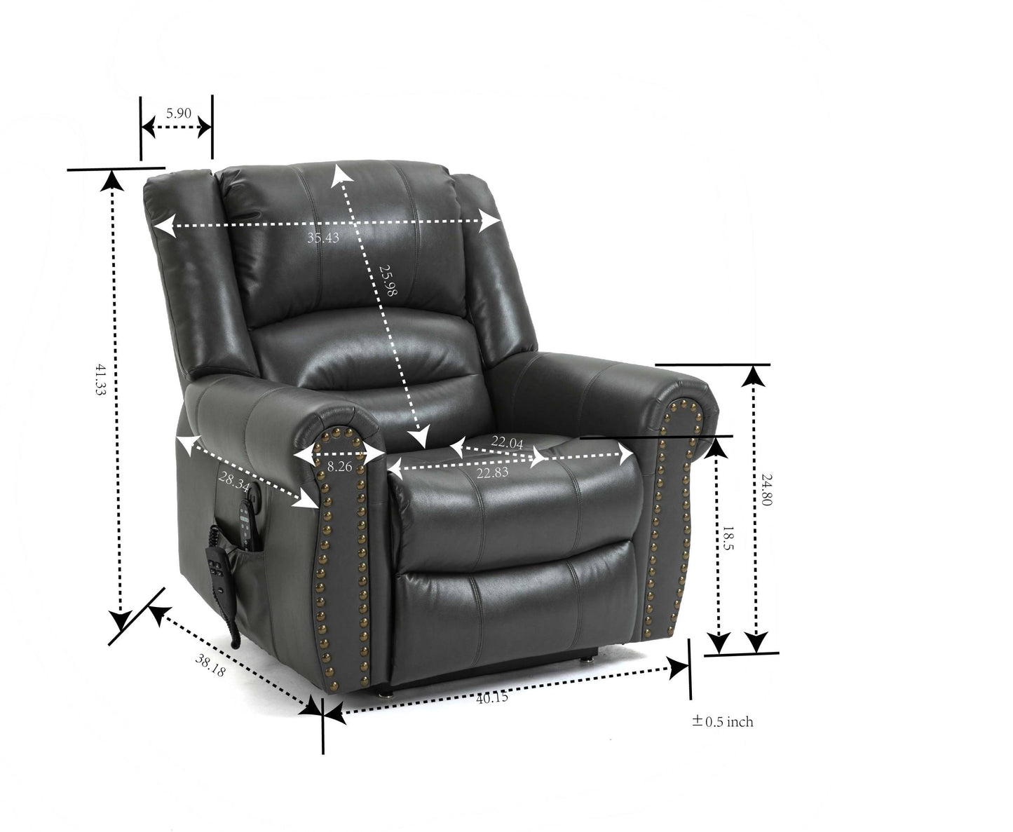 Zest Power Lift Faux Leather Recliner Chair Heat Massage Dual Motor - Grey