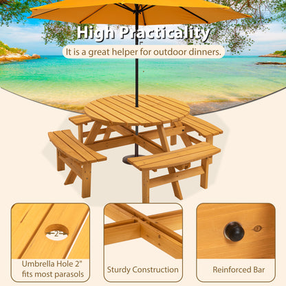 Nix 8-Person Circular Outdoor Wooden Picnic Table - Natural