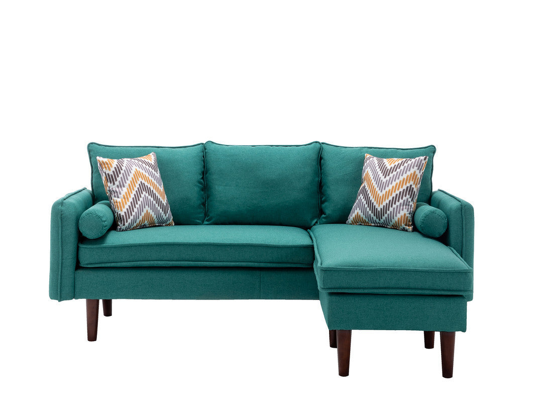 Mia Sectional Sofa Chaise with USB Charger & Pillows - Green