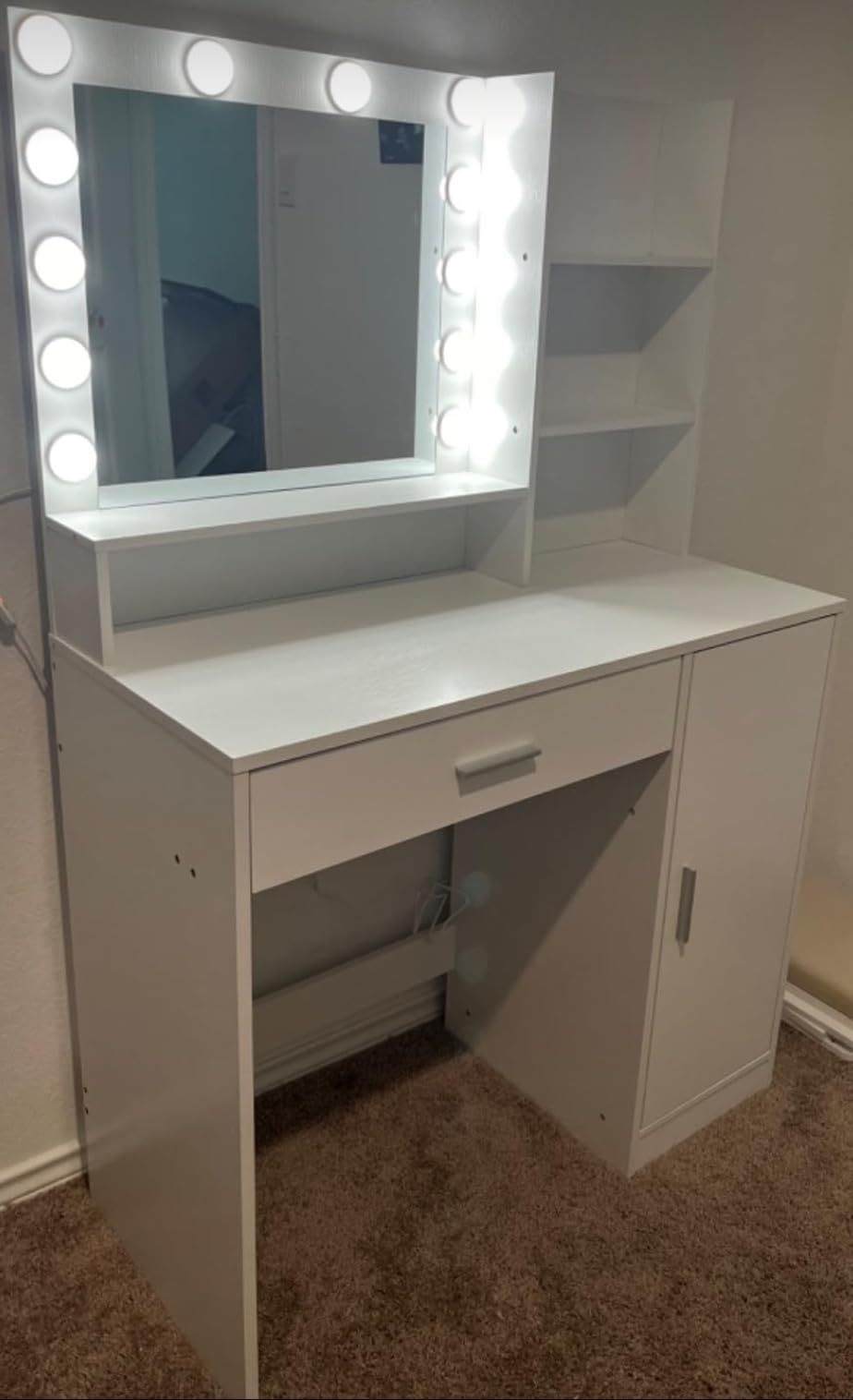 Vez Vanity Desk with Mirror & Light - White