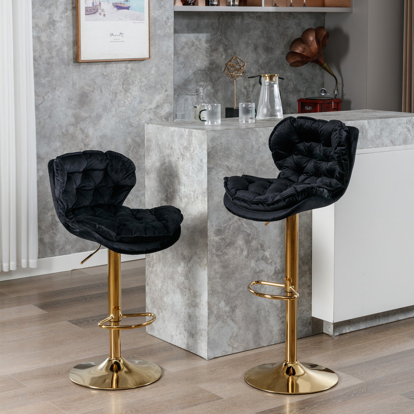 Float Swivel Bar Stools - Black Set of 2