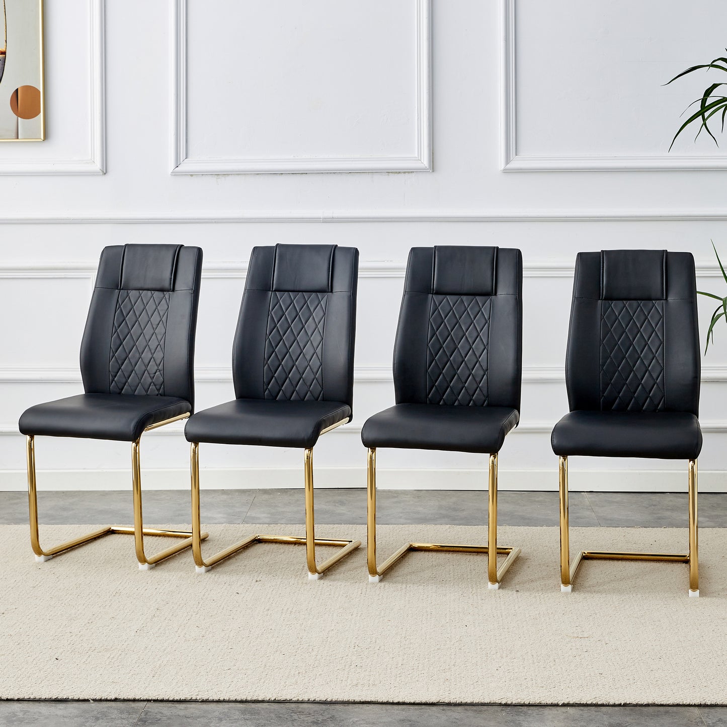 Skye Dining Chair Golden Metal Leg (Set of 4) - Black