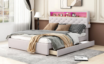 Nectar Queen Size Upholstered Platform Bed - Beige