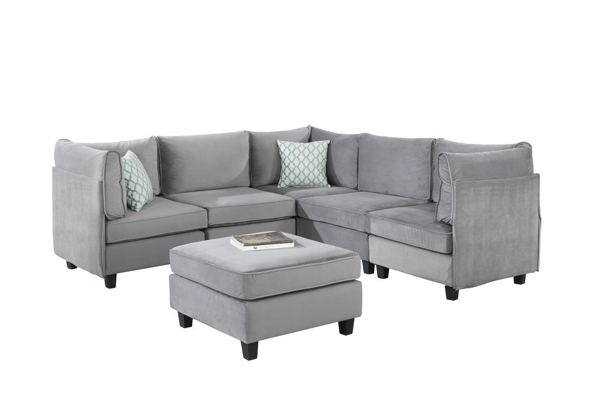 Zelmira Velvet 6Pc Modular Sectional Sofa - Gray