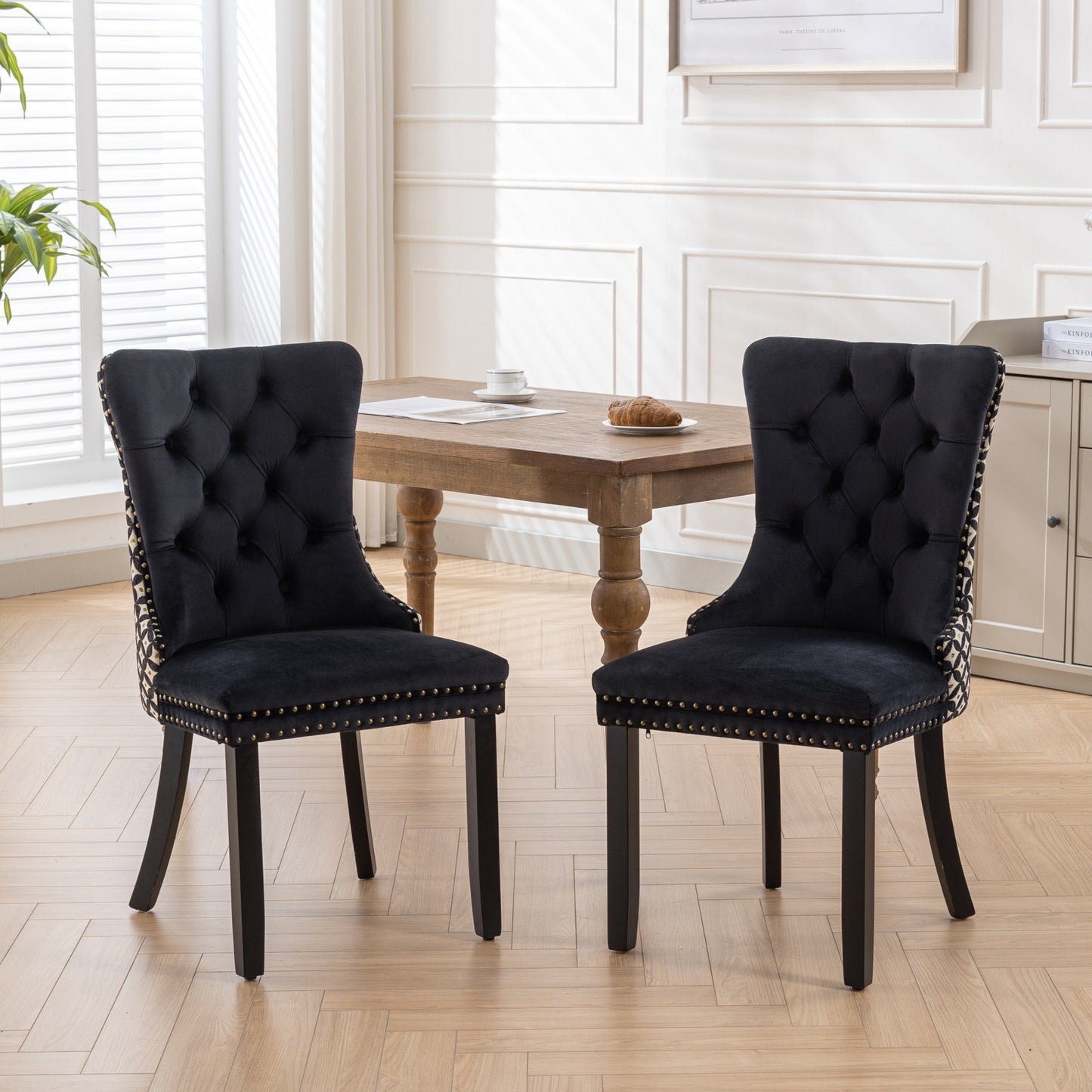 Nikki Velvet Dining Chair w Patterned (Set of 2) - Black