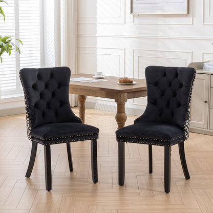 Nikki Velvet Dining Chair w Patterned (Set of 2) - Black