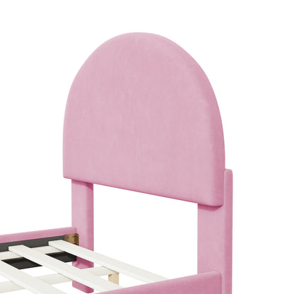 Lynn Twin Size Velvet Platform Bed w Mental Legs - Pink