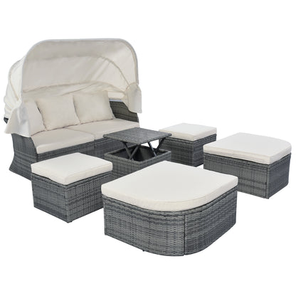 Zella Outdoor Daybed with Retractable Canopy Set - Beige