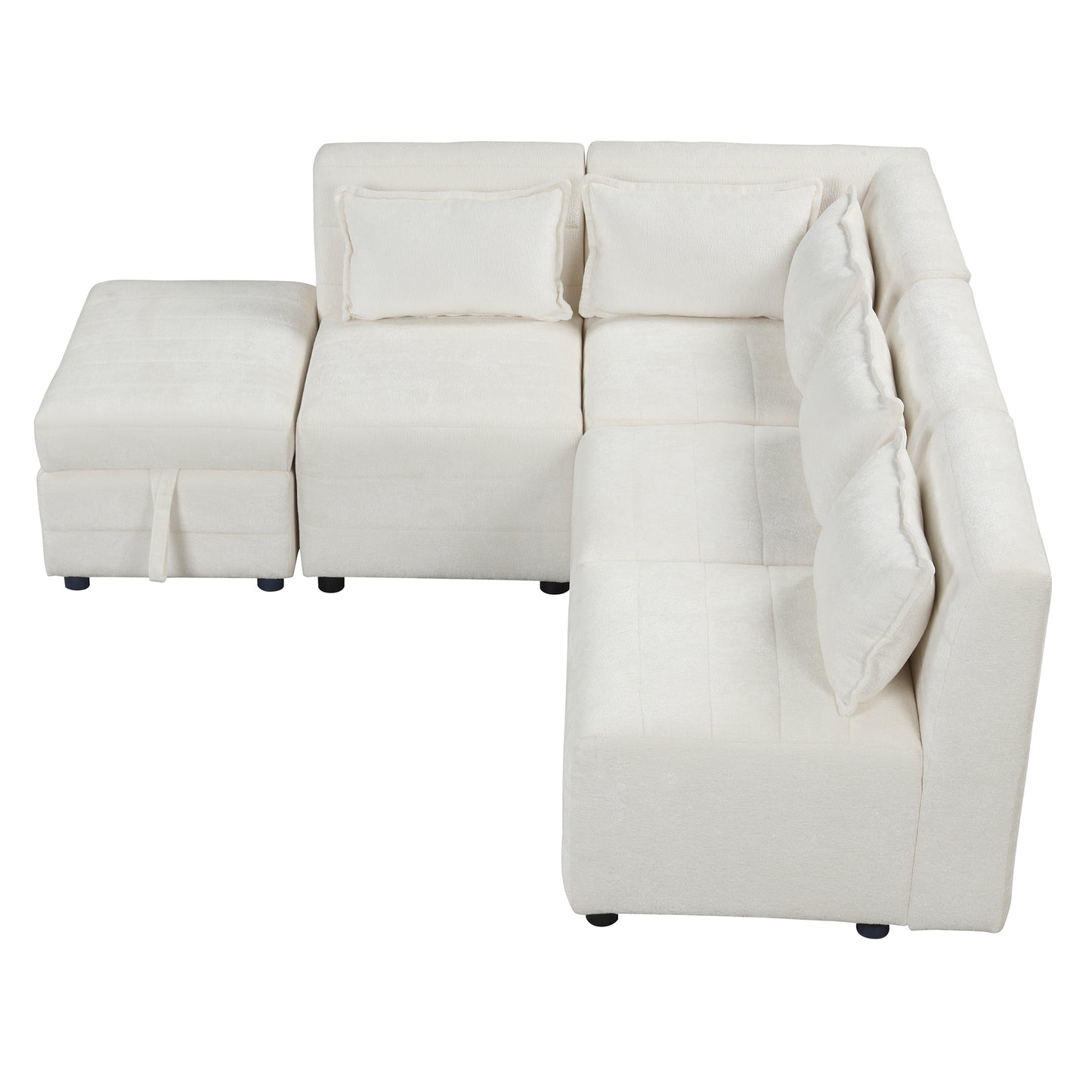 Lexi Sectional Sofa 5-seater Modular Couches with Storage Ottoman - Cream