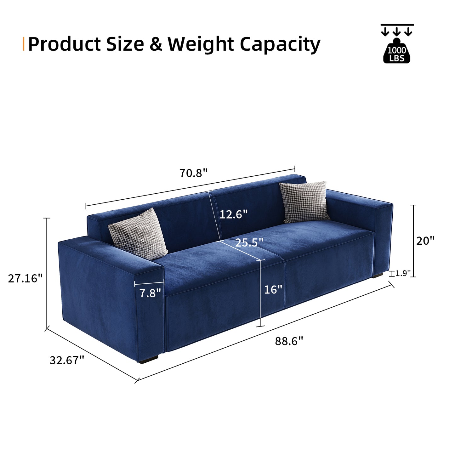 Valencia Wide Loveseat Sofas  - Navy Blue