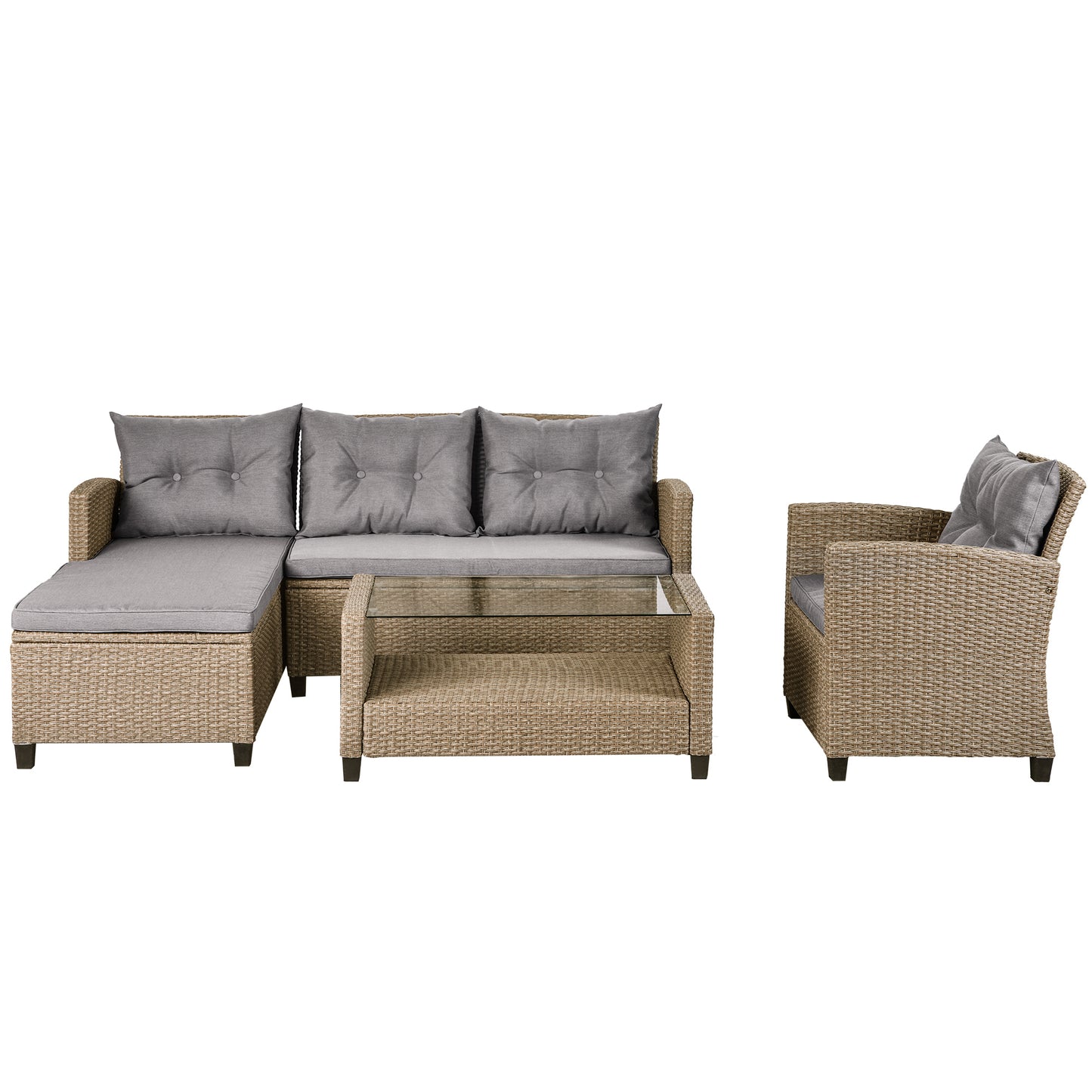 Lorimer 4 Pc Outdoor Patio Rattan Sectional Sofa Set - Gray