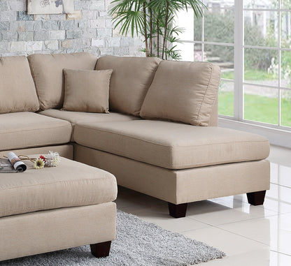 Esra 3pc Sectional Reversible Chaise Sofa And Ottoman - Sand