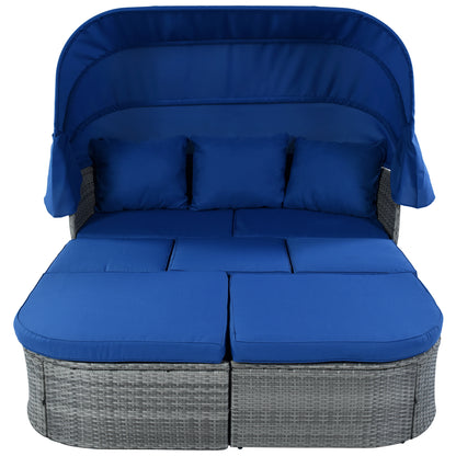 Zella Outdoor Daybed with Retractable Canopy Set - Blue