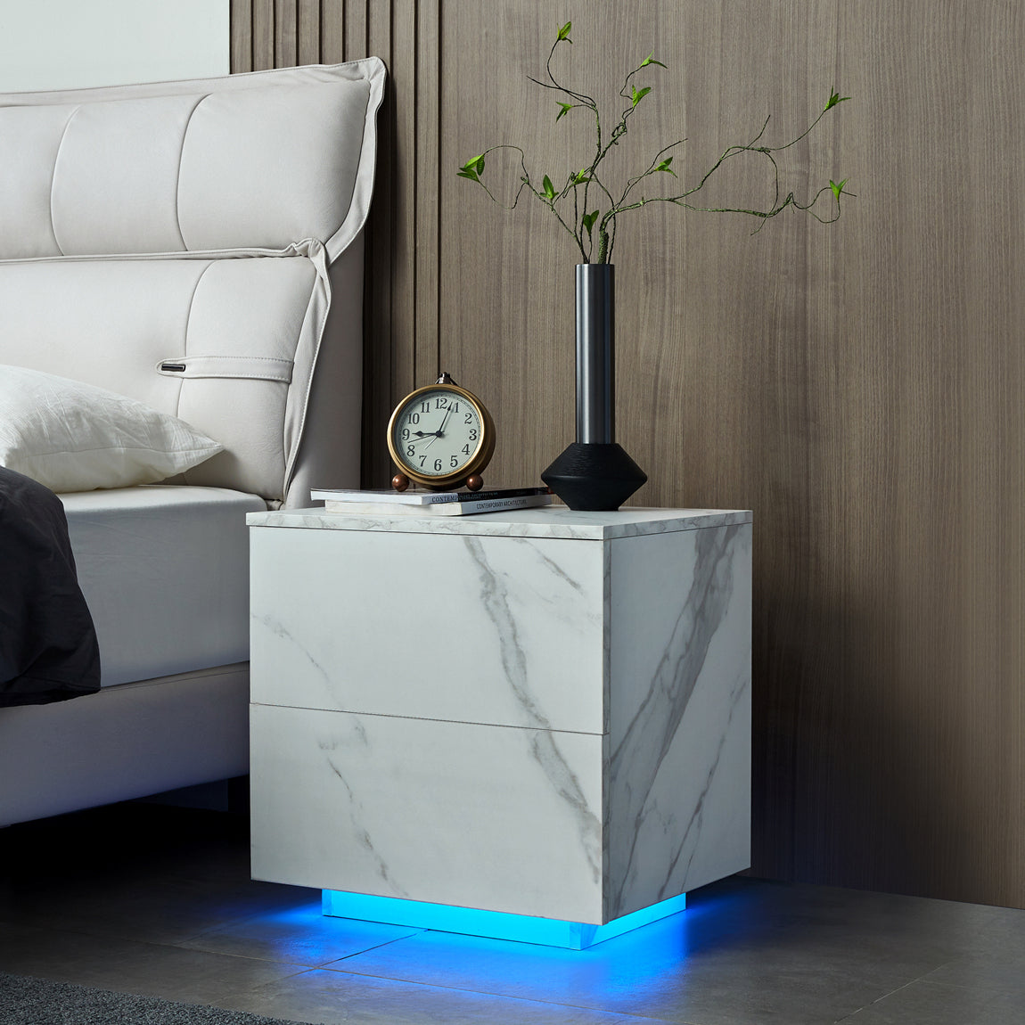 Nami Nightstand with LED Strip Lights - White