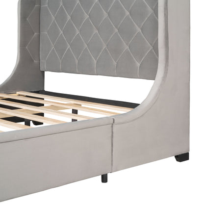 Regal Queen Size Velvet Storage Bed - Gray