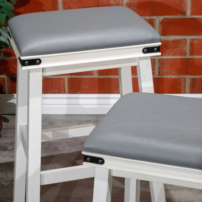 Flat Counter Stool  White Finish, Black Leather Seat