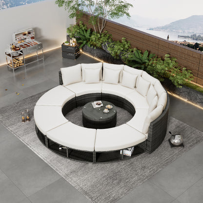 Serrano 9 Pc Outdoor Patio Circular Outdoor Sofa Set - Beige