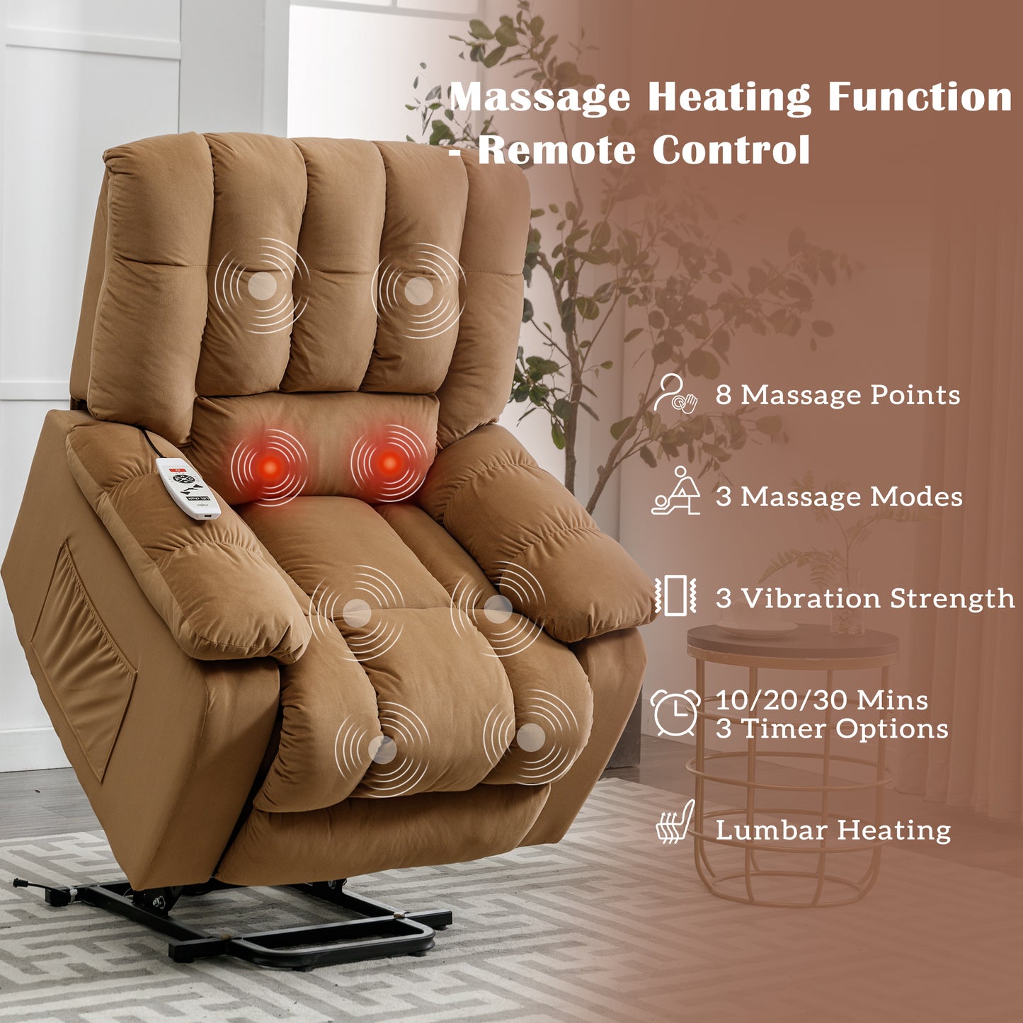 Parsons Power Recliner with Massage Function - Light Brown